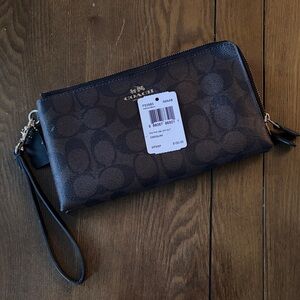 Coach Dark Brown Signature Wristlet